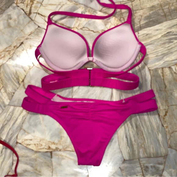 2 Pc Set: 32B Small Victoria's secret Swim Banded hottie halter + itsy bikini - Picture 12 of 15